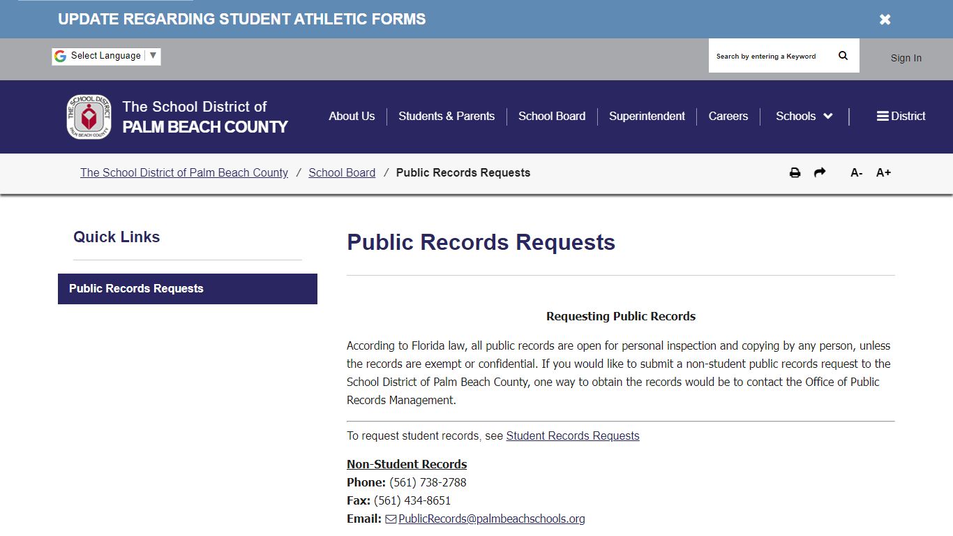 Public Records Requests - The School District of Palm Beach County